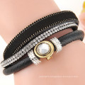 hot new products for 2015 fashion multi layers rhinestone leather wrap bracelet